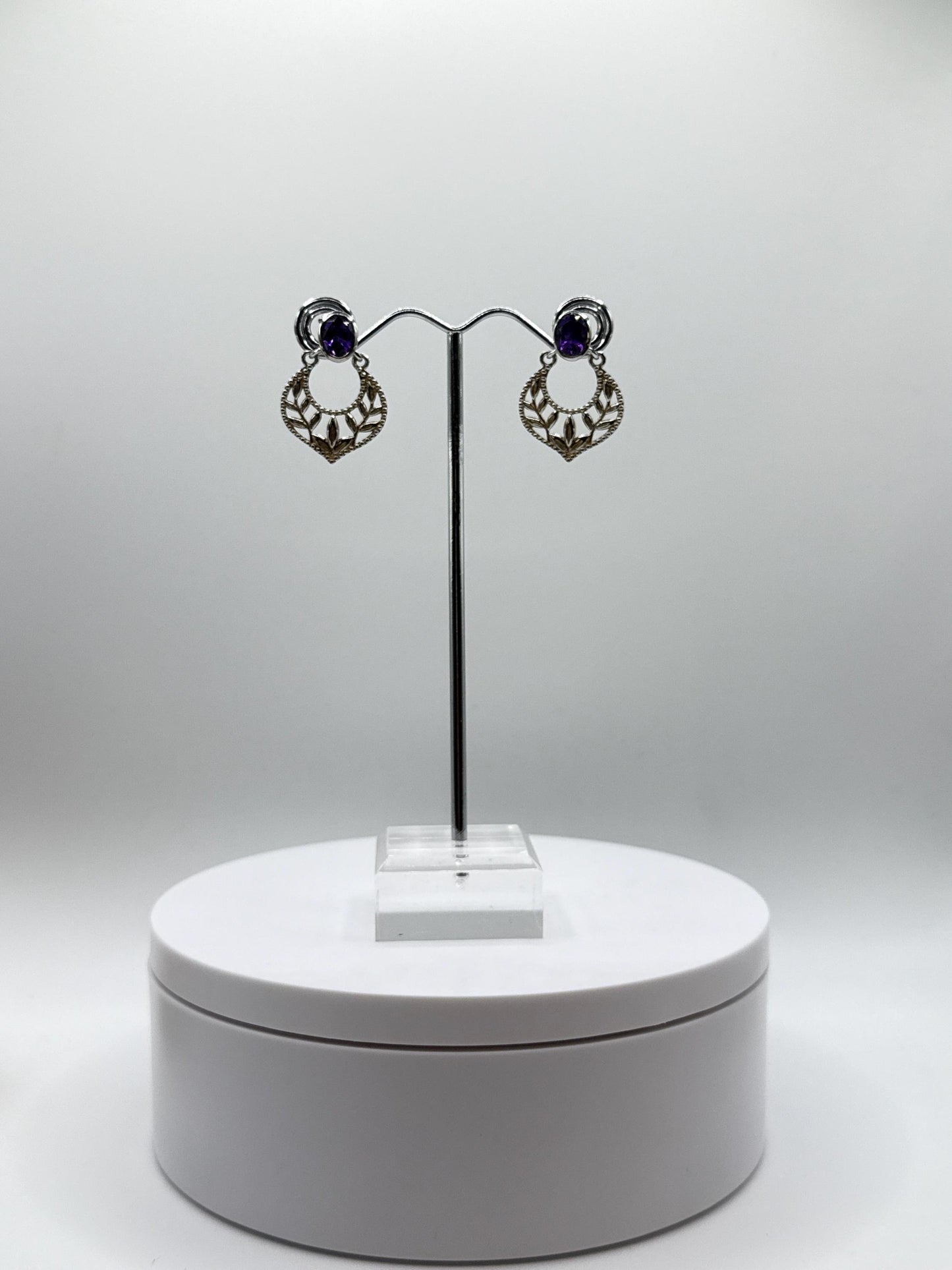 Sterling Silver Amethyst Earrings – Vintage-Inspired Filigree Design - Weight 6.00 Grams