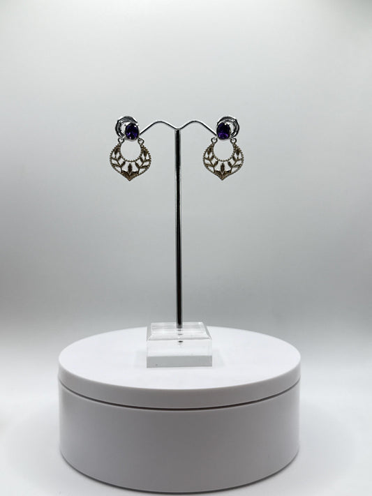 Sterling Silver Amethyst Earrings – Vintage-Inspired Filigree Design - Weight 6.00 Grams