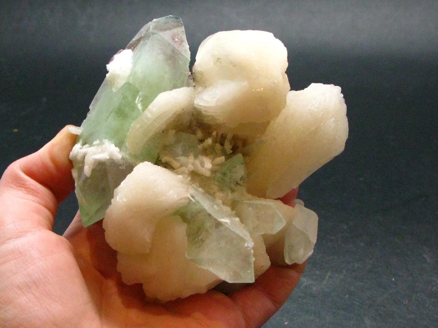 Green Apophylite & Stilbite Cluster From India - 3.9" - 237.54 Grams