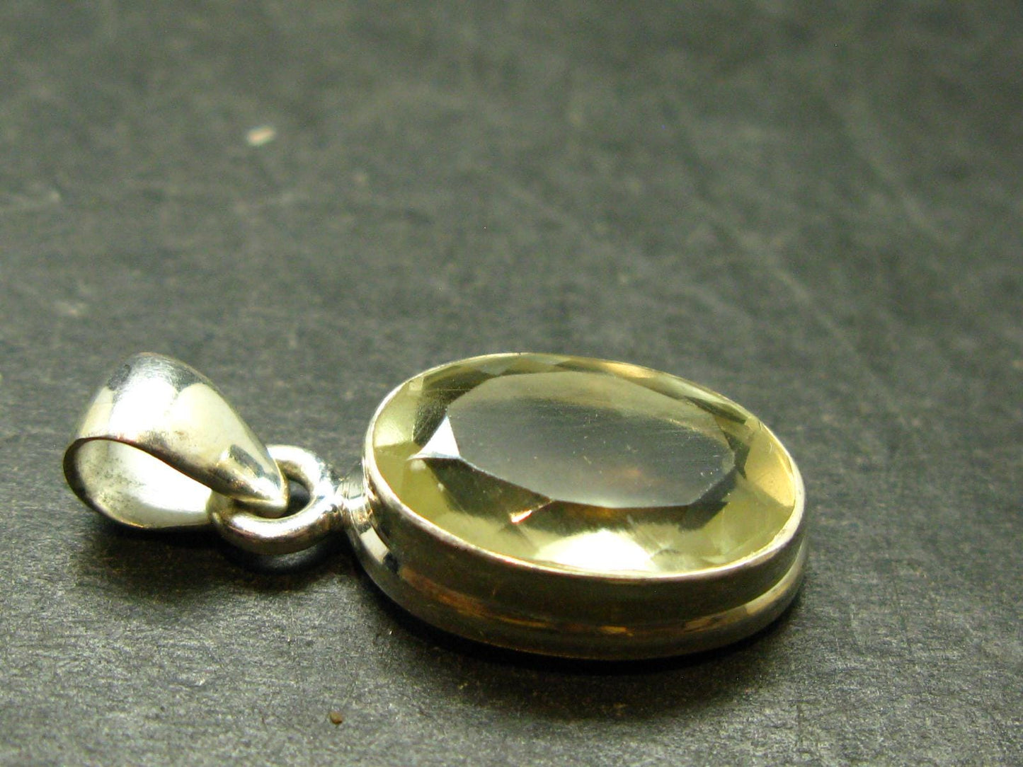 Gem Libyan Desert Glass Tektite Faceted Pendant Sterling Silver from Libya - 1.1" - 3.88 Grams
