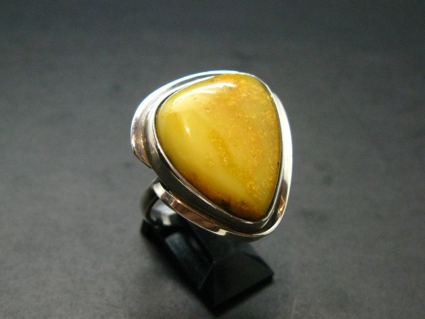 Natural Baltic Amber 925 Silver Ring - Size 10.25