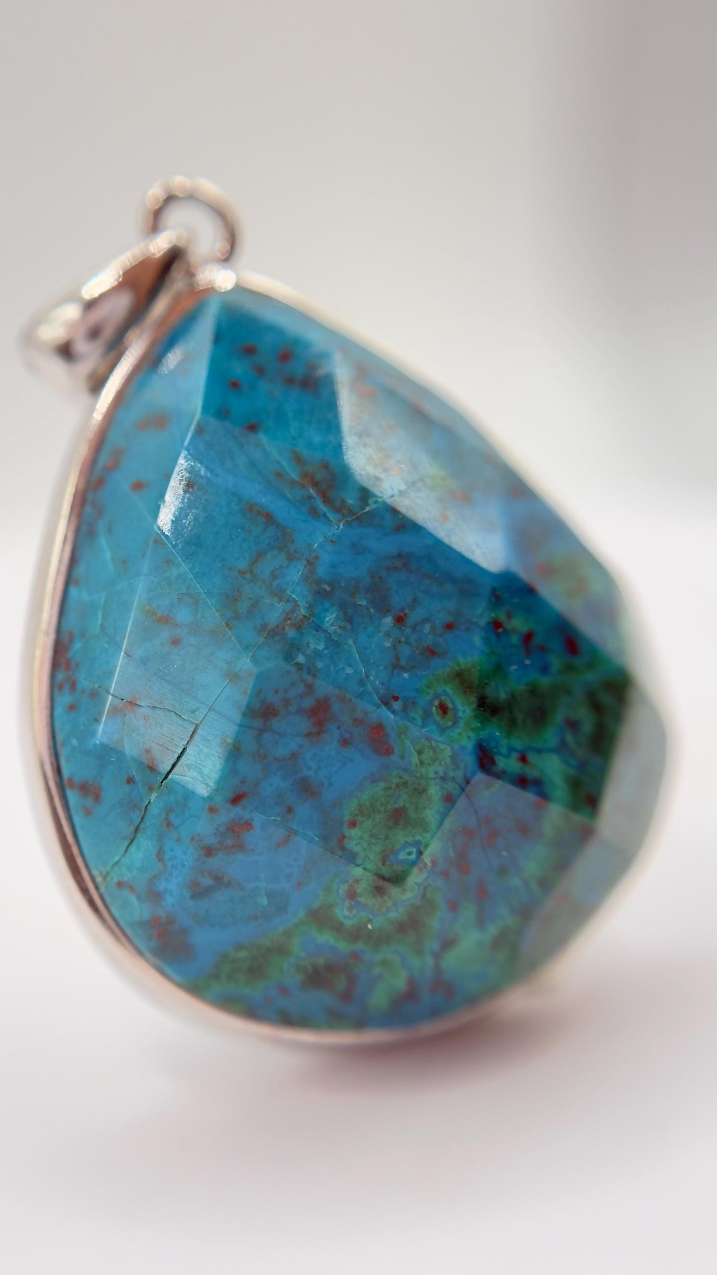 Faceted Chrysocolla Pendant Blue Green Gemstone Silver Necklace Natural Stone Statement Jewelry Gift