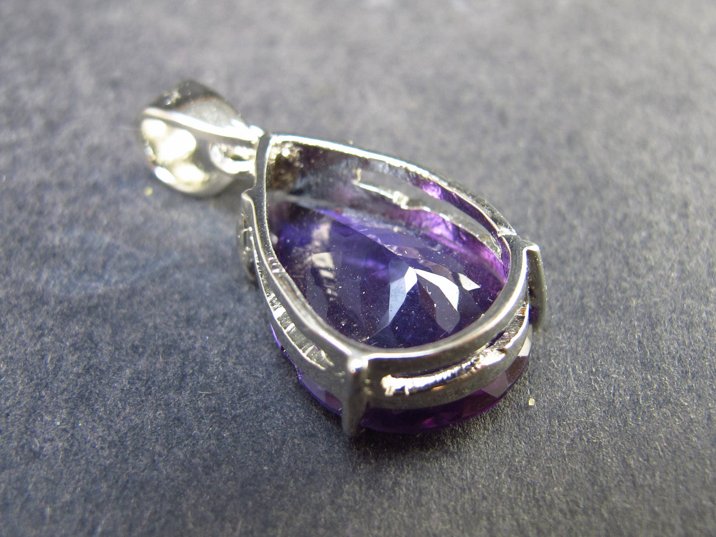 Large Genuine Rich Purple Faceted Amethyst Sterling Silver Pendant From Brazil - 1.2" - 4.65 Grams