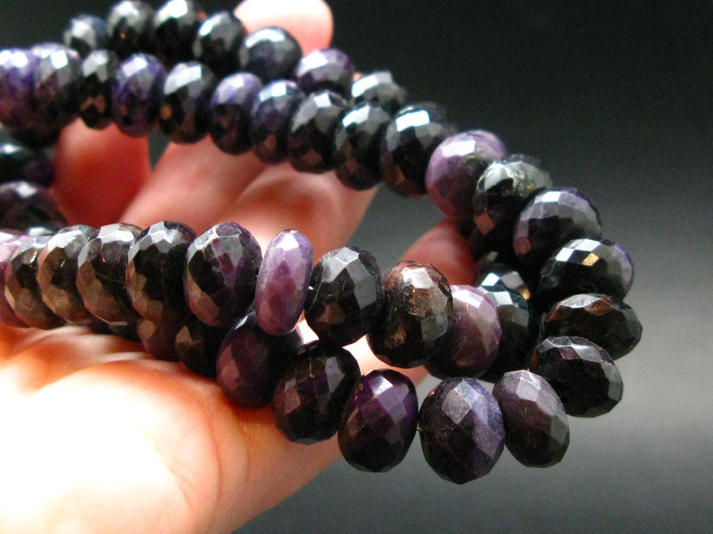 Purple Sugilite Rondelle Faceted Beads Necklace From South Africa - 17" - 79.60 Grams