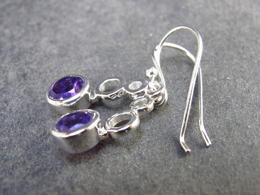 Orchid St. Valentine Gem!! Faceted Amethyst Dangle Shepherd Hook Sterling Silver Earrings - 1.2" - 2.76 Grams