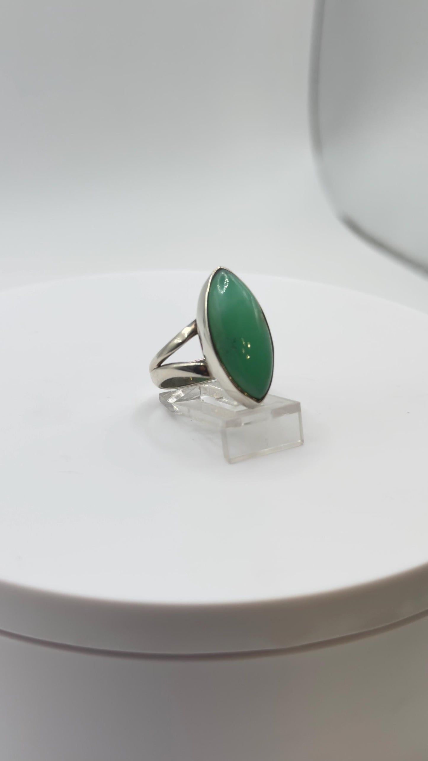 Chrysoprase Marquise Ring – Natural Green Chalcedony Sterling Silver Jewelry - Size 7