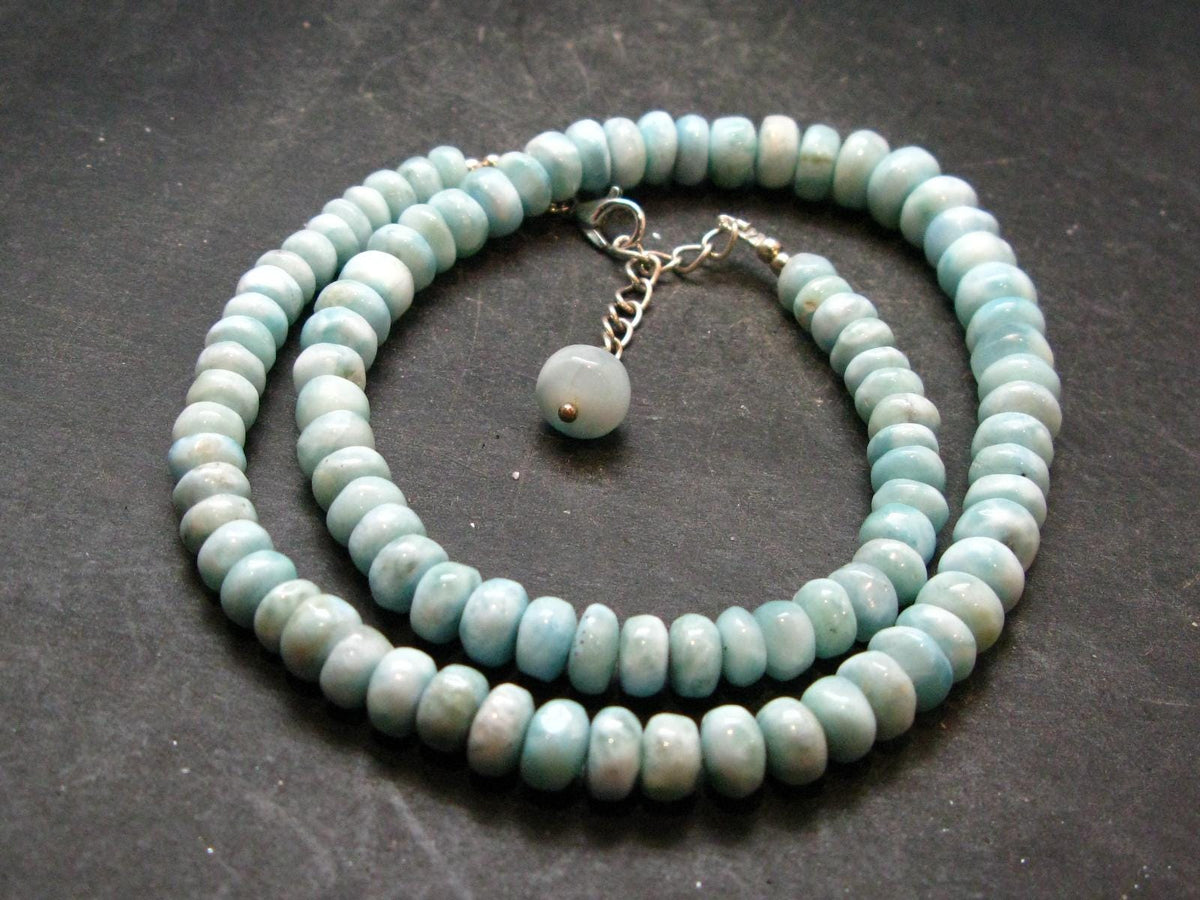 Larimar Necklace Rondelle Beads From Dominican Republic - 17" - 40.37 Grams