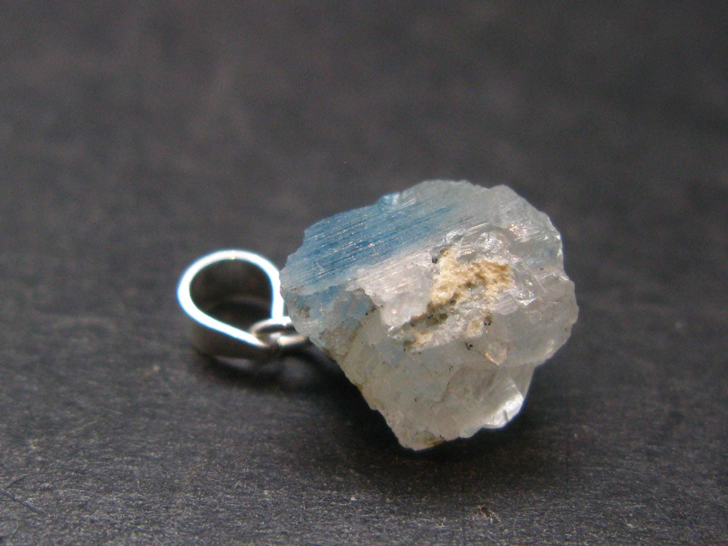Rare Raw Blue Euclase Gem Crystal Silver Pendant from Zimbabwe - 0.6" - 1.21 Grams