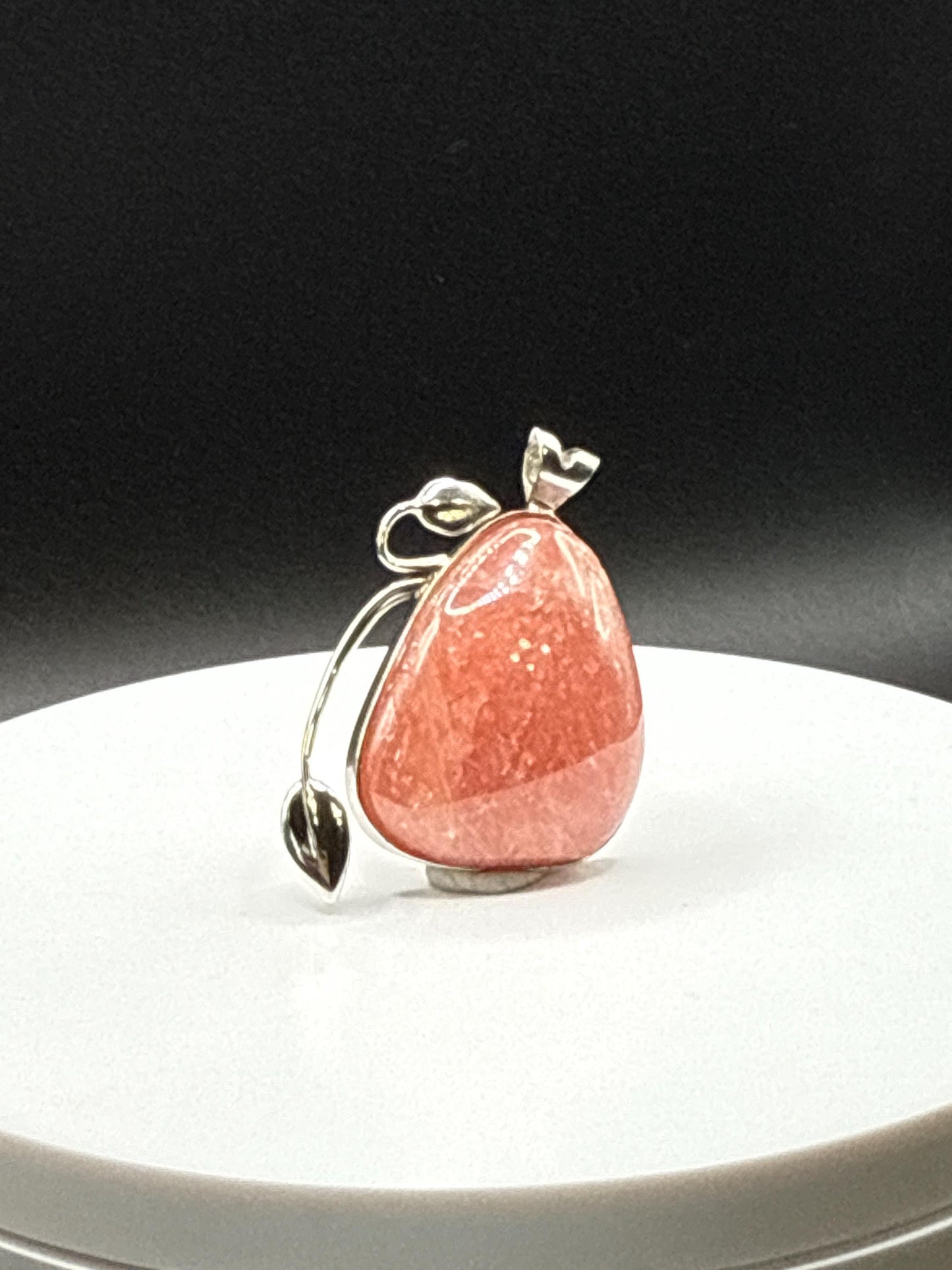 Natural Rhodochrosite Pendant in Sterling Silver Leaf Design | Pink Crystal Necklace | Jewelry Gift