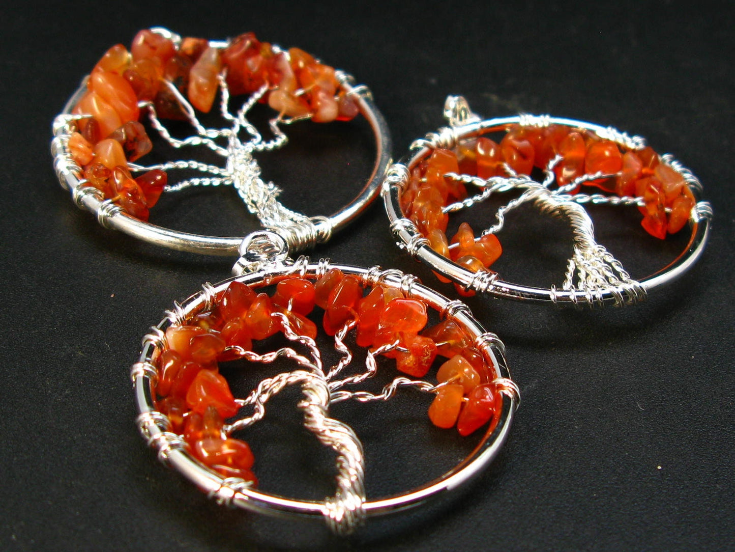 Set of Three Natural Carnelian Tree of Life Healing Necklace Pendant