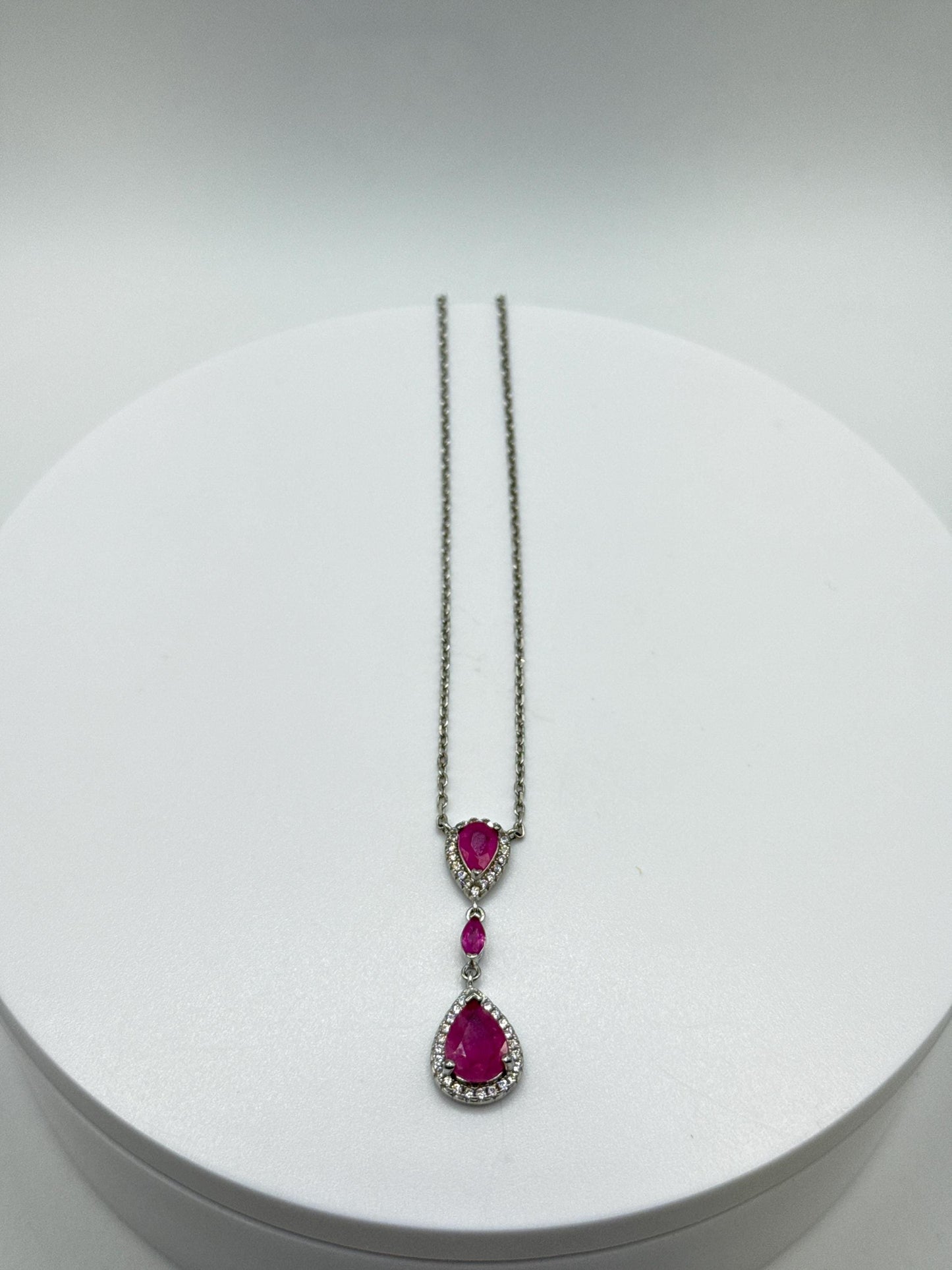 Ruby Drop Necklace | Sterling Silver | Elegant July Birthstone Jewelry