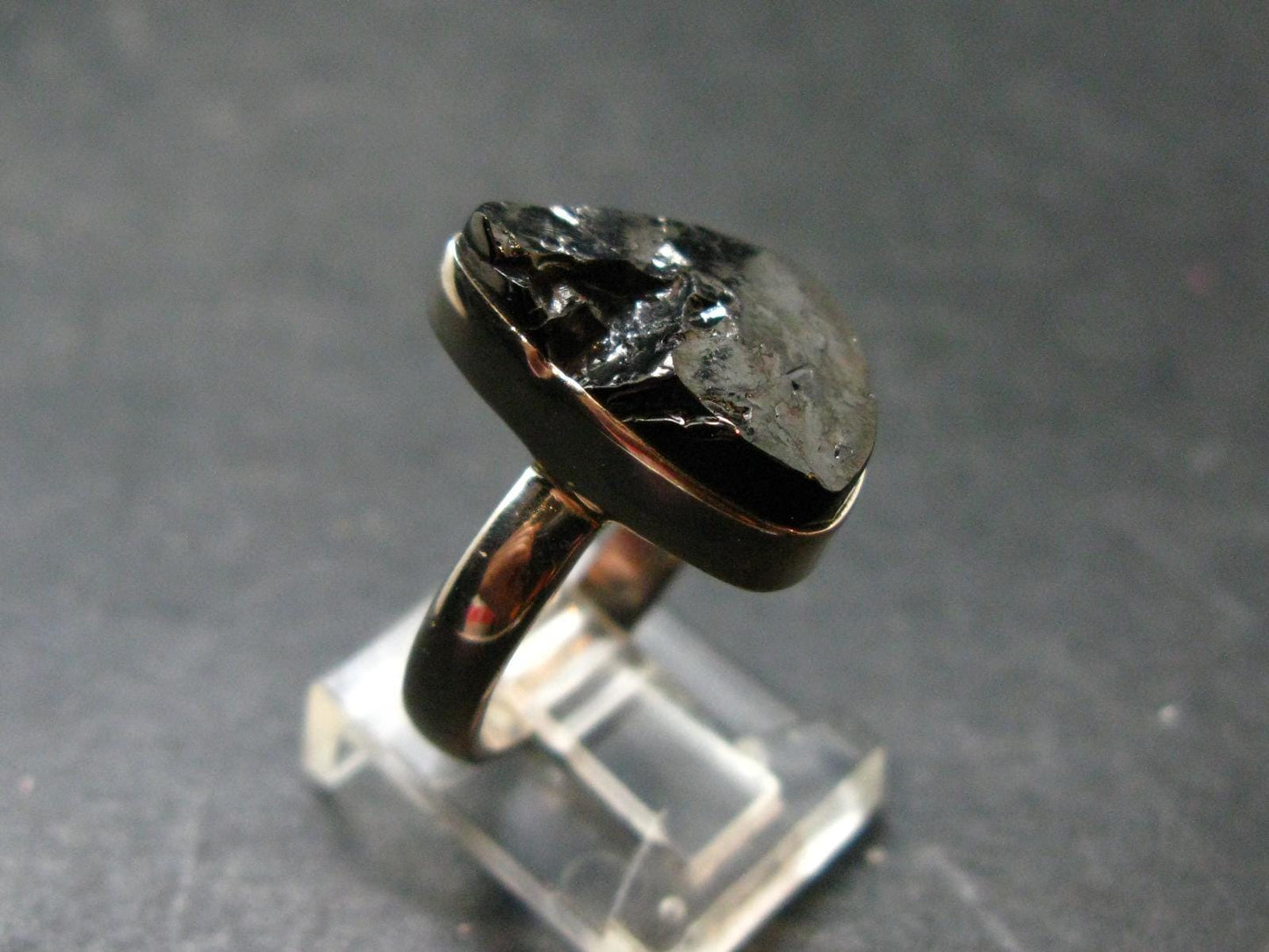 Unpolished Elite Shungite Silver Ring from Russia - Size 7 - 4.59 Grams