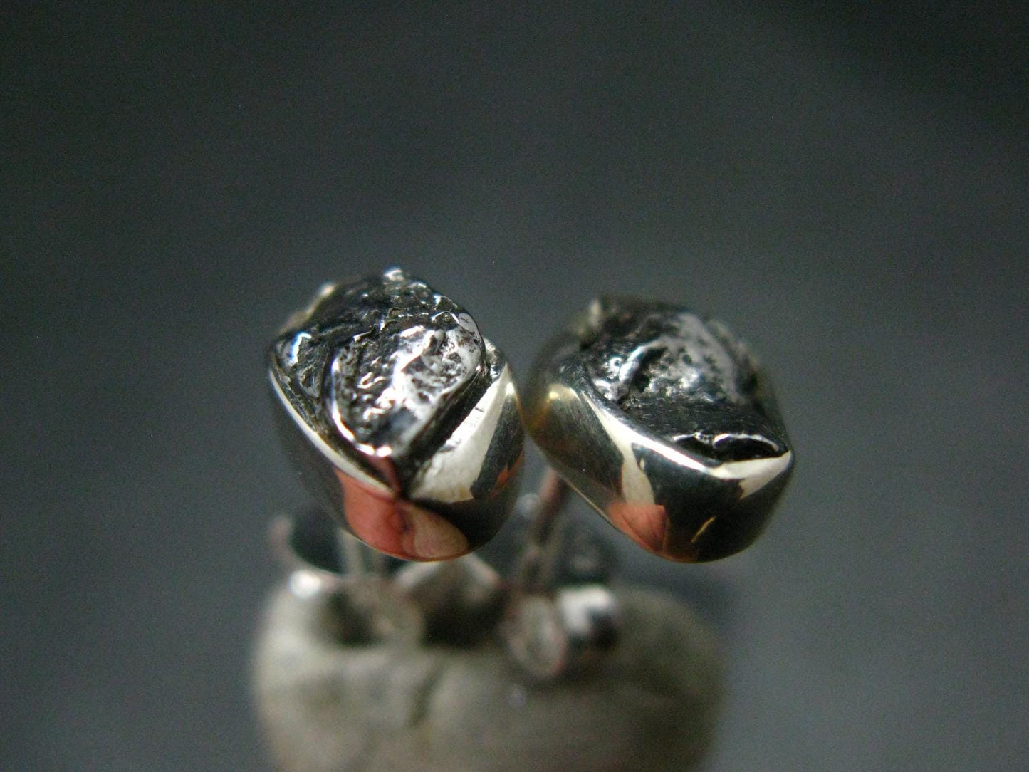 Raw Campo Del Cielo Meteorite Stud Earrings In Silver From Argentina