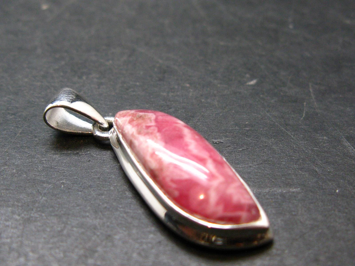 Rhodochrosite Silver Plated Pendant From Argentina - 1.5" - 5.72 Grams