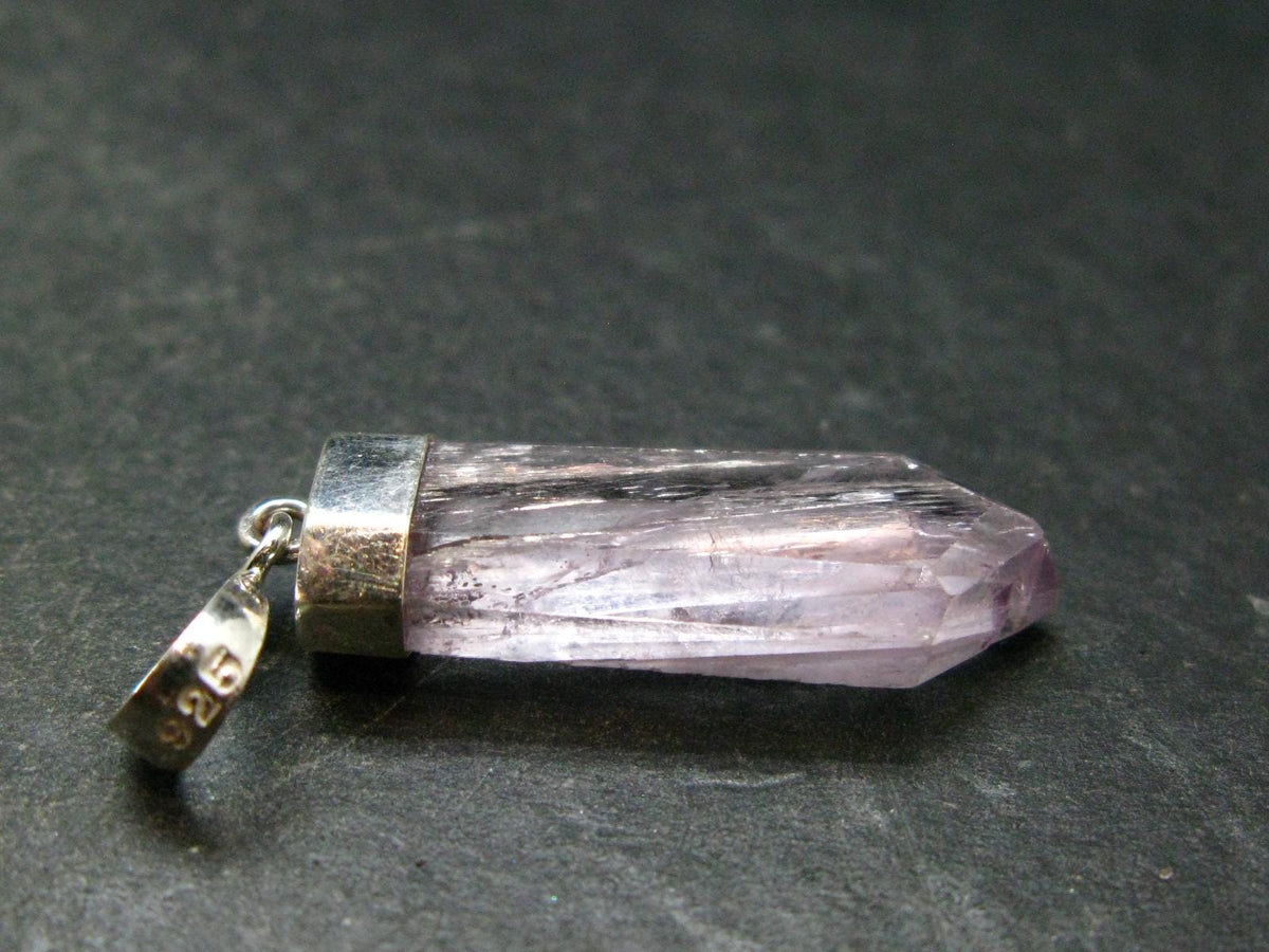 Gem Kunzite Spodumene Pendant in SS From Afghanistan - 1.6" - 4.47 Grams