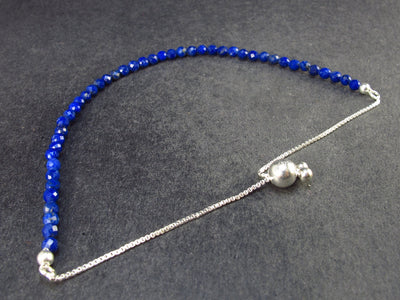 Genuine Lapis Lazuli Faceted Bead Silver Bracelet From Afghanistan - Size Adjustable - 2.87 Grams