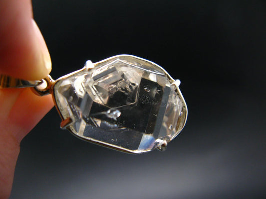 Fine Natural Herkimer Diamond Silver Pendant From New York - 1.4" - 9.79 Grams