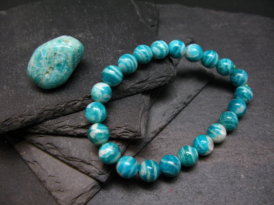 Russian Amazonite Genuine Bracelet ~ 7 Inches ~ 9mm Round Beads