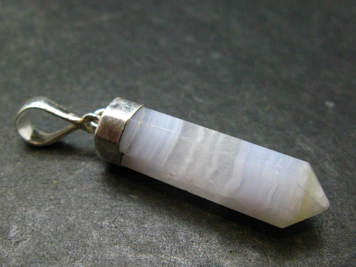 Blue Lace Agate 925 Silver Pendant from Namibia - 1.7" - 4.21 Grams