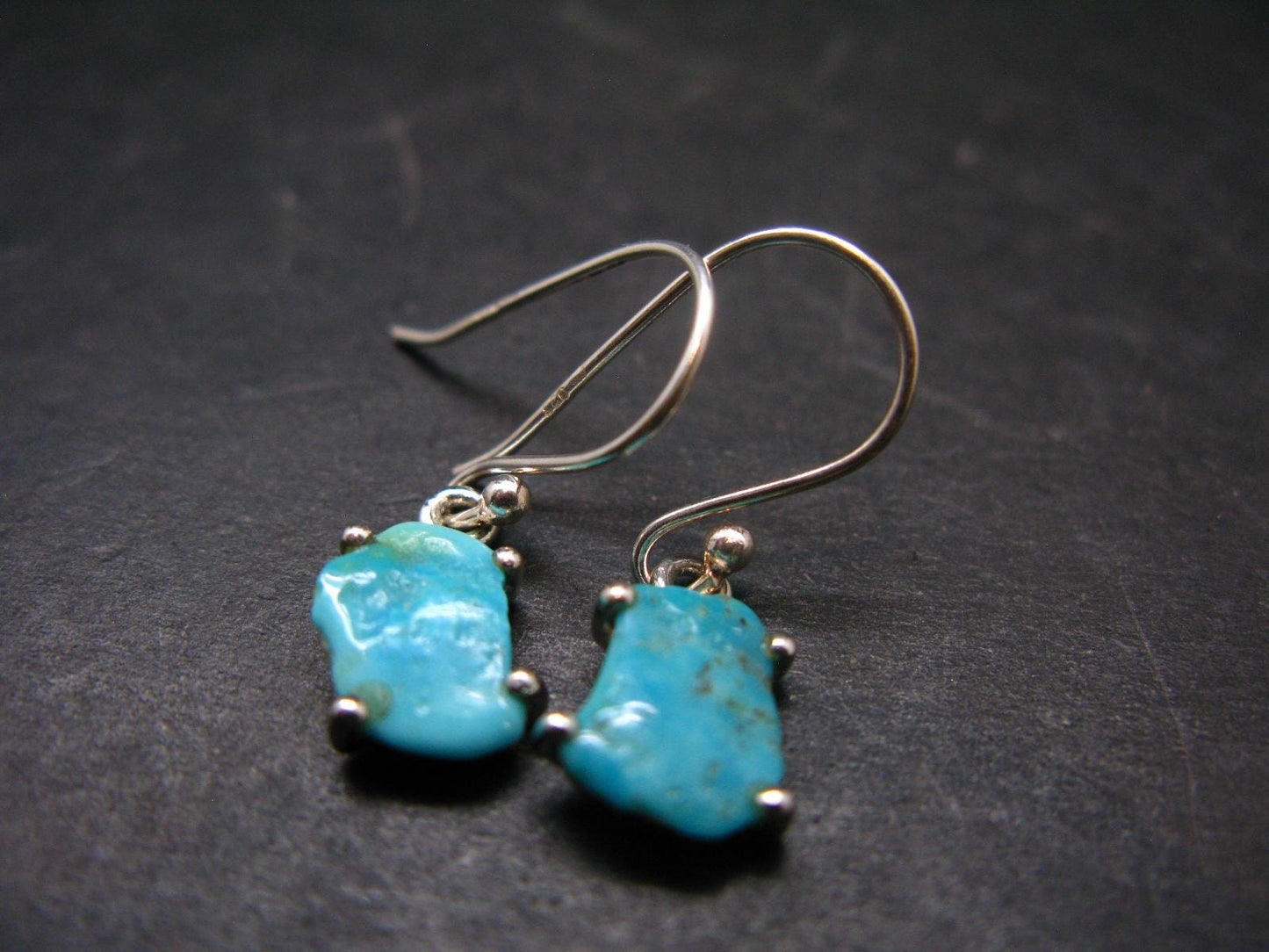 Nice Raw Natural Turquoise Sterling Silver Earrings from Mexico - 1.4 Grams