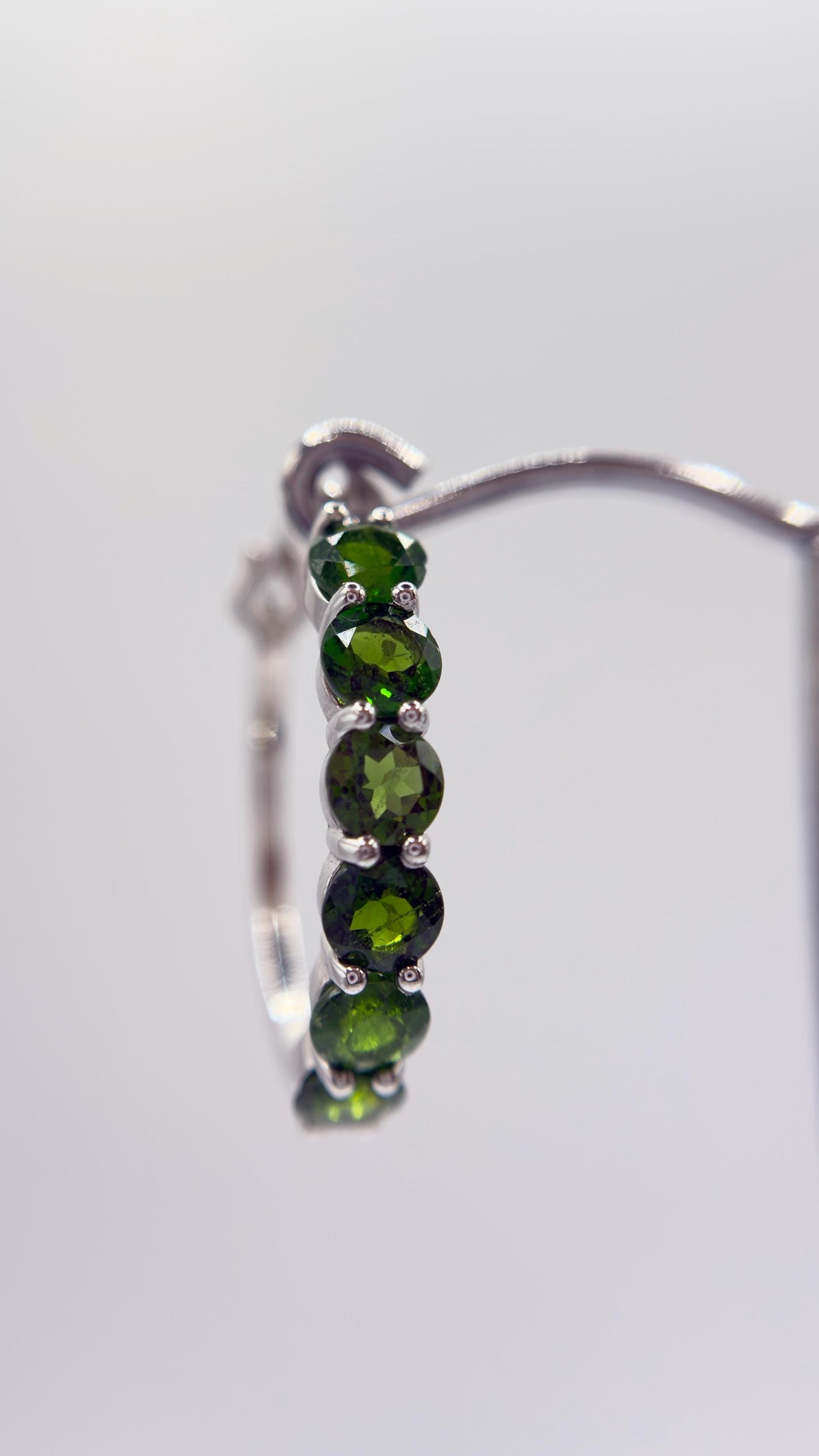 Green Helenite Hoop Earrings – Sterling Silver Hoops with Helenite