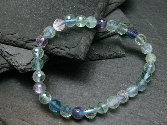 Fluorite Genuine Bracelet ~ 7 Inches ~ 6mm Facetted Beads