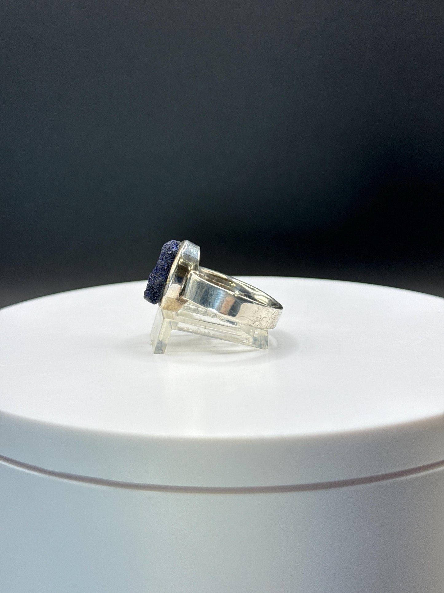 Azurite Ring | Natural Deep Blue Crystal | Sterling Silver Statement Ring - Size 8.5