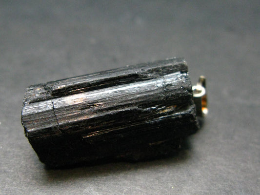 Black Tourmaline Schorl Silver Pendant From Brazil - 1.2"