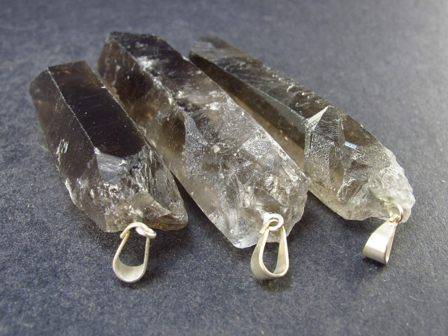 Lot of 3 Natural Large Terminated Smoky Quartz Crystal Pendants from Brazil