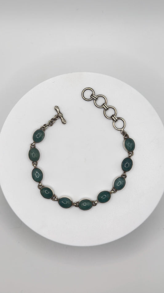 Grandidierite Bracelet Blue Green Gemstone Silver Link Bracelet Minimalist Jewelry Gift