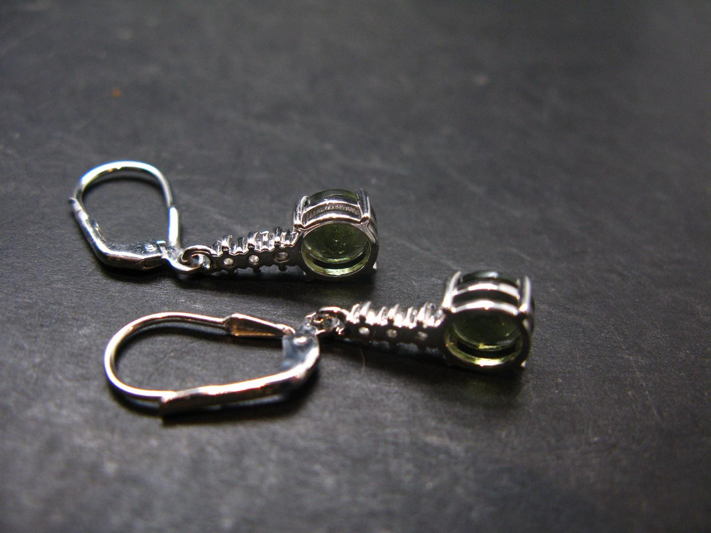 Moldavite Tektite Silver Earrings from Czech Republic - 2.76 Grams