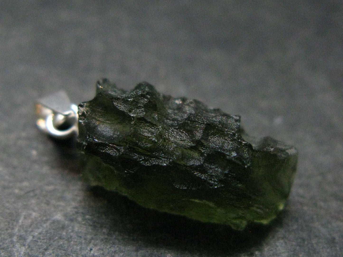 Moldavite Tektite Silver Pendant from Czech Republic - 0.9" - 1.31 Grams