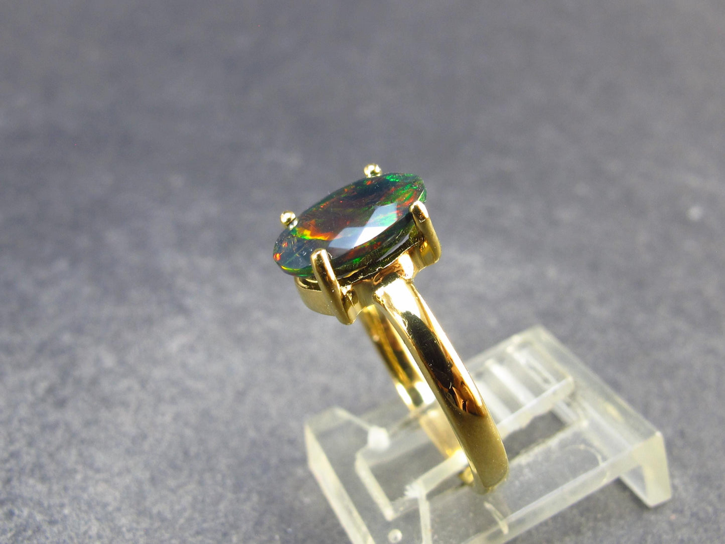 Rare Black Opal Gold Plated Silver Ring from Australia - Size 7 - 2.05 Grams