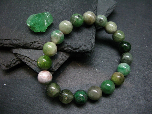 Green Garnet Tsavorite Genuine Bracelet ~ 7 Inches ~ 10mm Round Beads