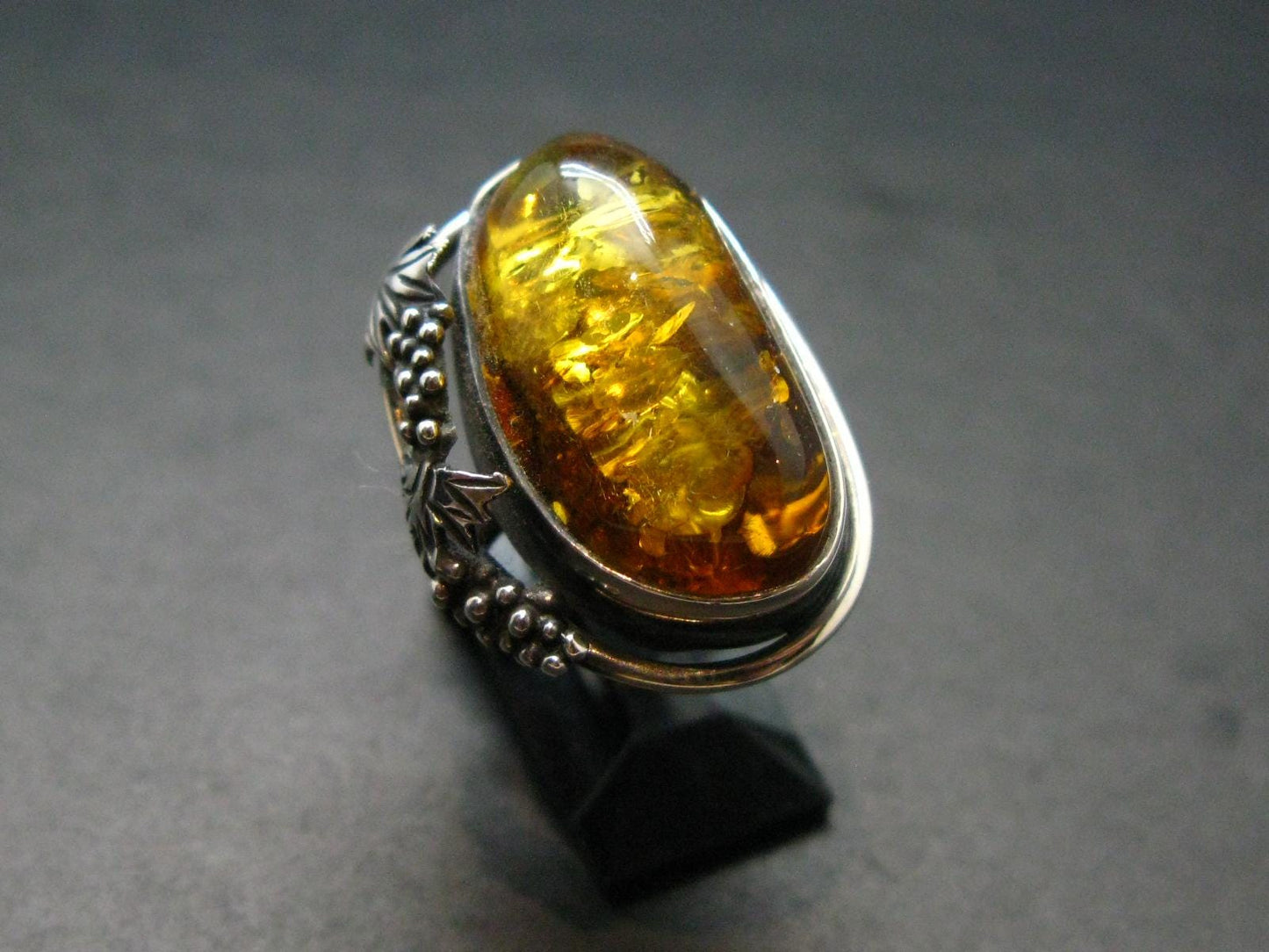 Natural Baltic Amber 925 Silver Ring - Size 6