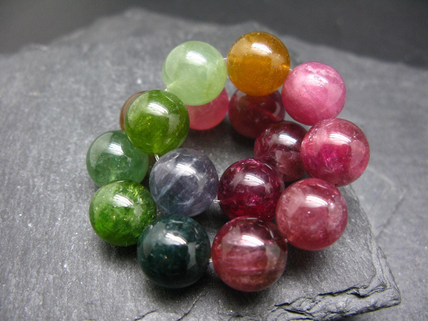 AAA Grade Gem Watermelon Bicolor Tourmaline Genuine Bracelet ~ 7.5 Inches ~ 13mm Round Beads