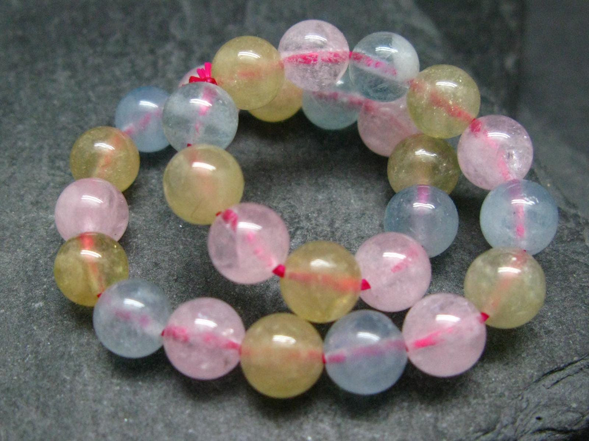 Aquamarine Morganite & Heliodor Genuine Bracelet ~ 7 Inches ~ 7mm Round Beads