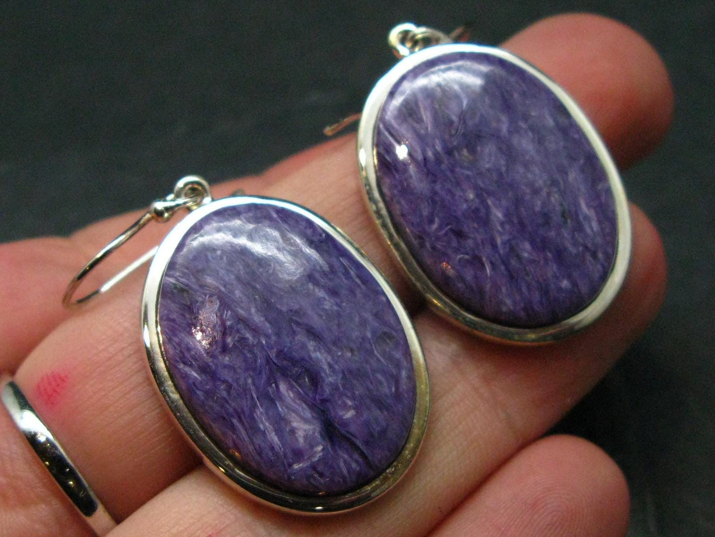 Lilac Stone!!! Stunning Silky Charoite AAA Quality Earrings From Russia - 1.5" - 11.91 Grams