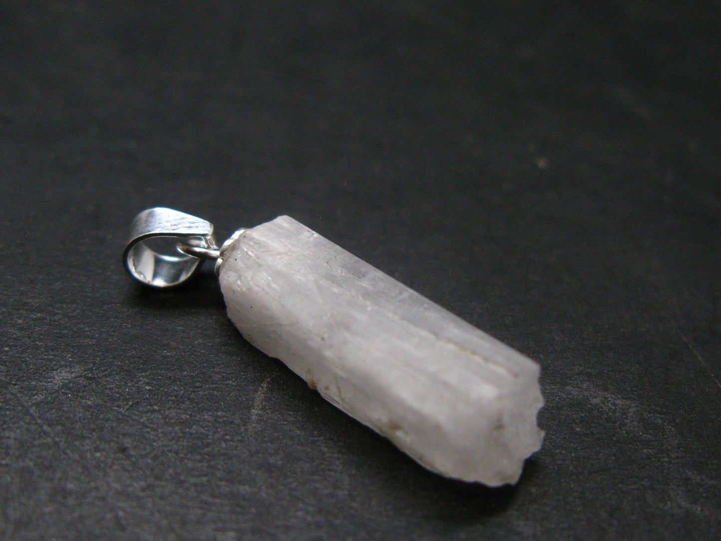 Rare Clear Natrolite Crystal Silver Pendant From Tanzania - 1.0" - 1.09 Grams