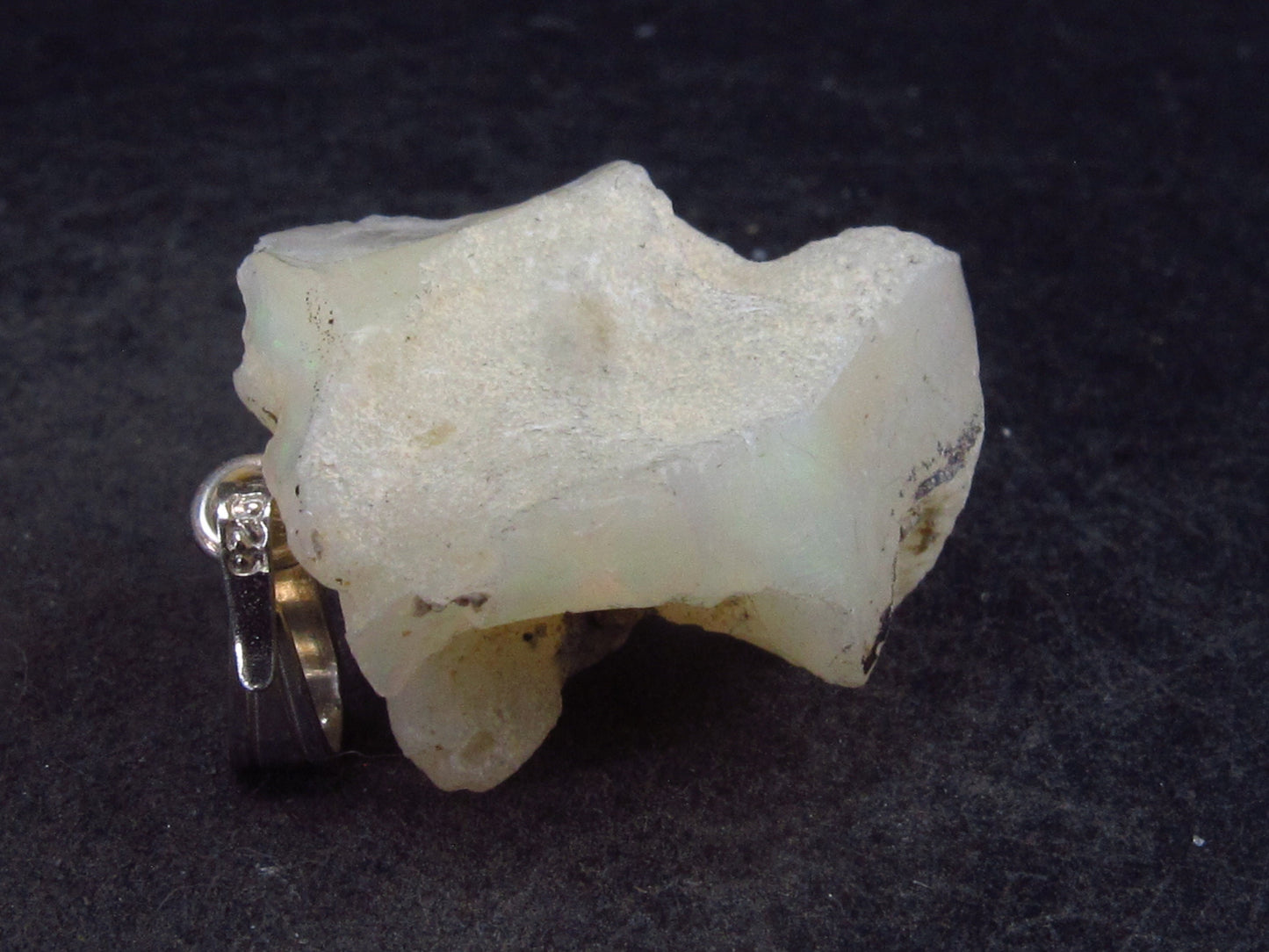 Natural Unpolished Rough Opal With Play of Color 925 Silver Prndant from Ethiopia - 1.0"