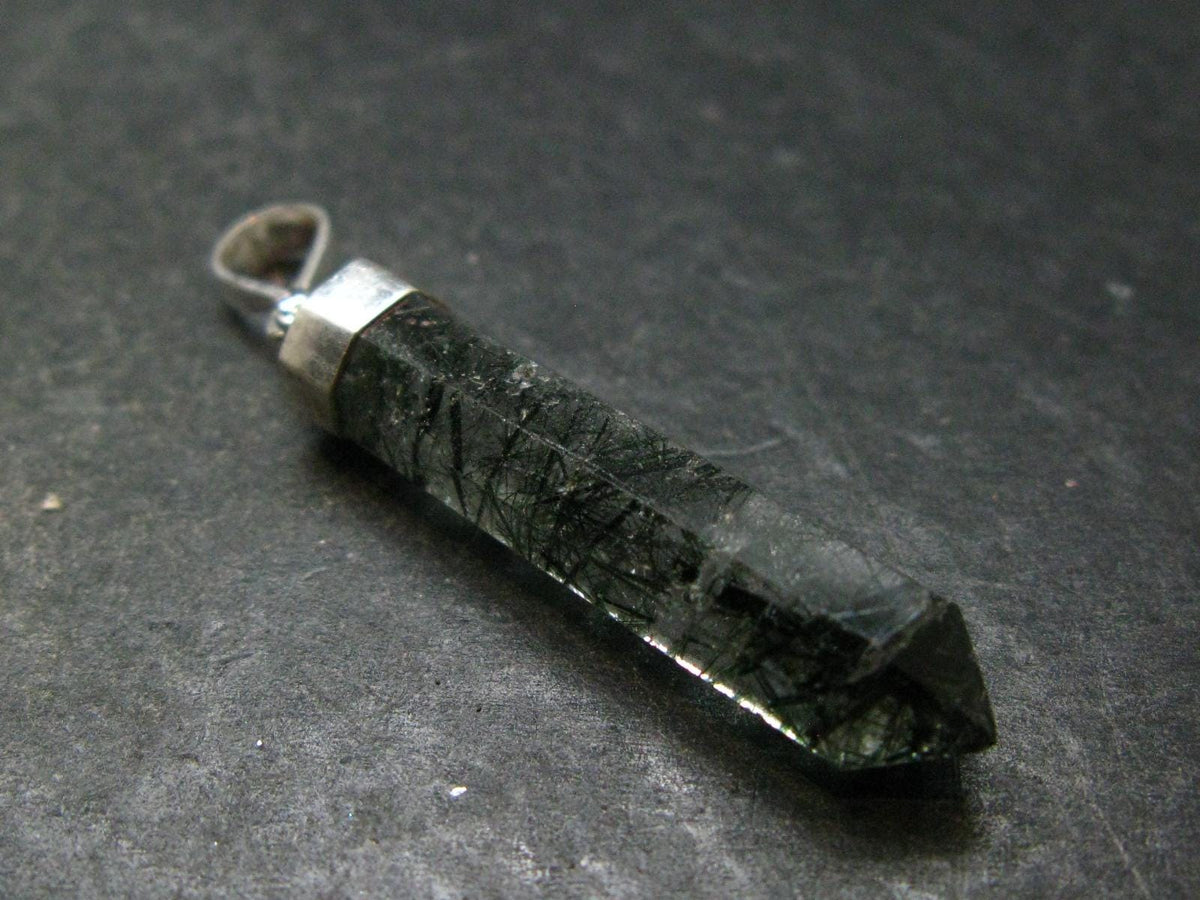 Tourmaline In Quartz Crystal Silver Pendant from Brazil- 1.9" - 4.49 Grams