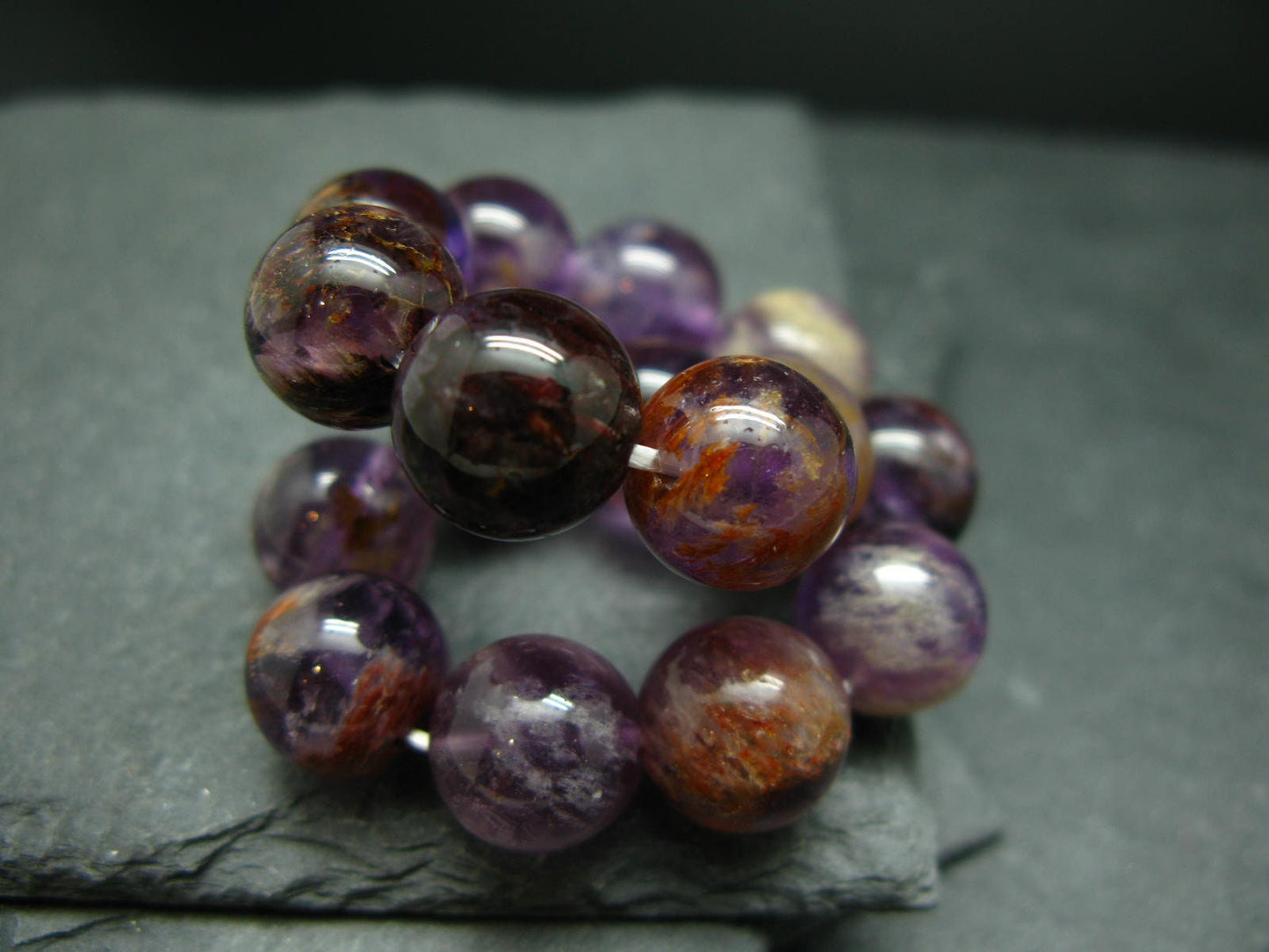 Cacoxenite in Amethyst Genuine Bracelet ~ 7 Inches ~ 12mm Round Beads