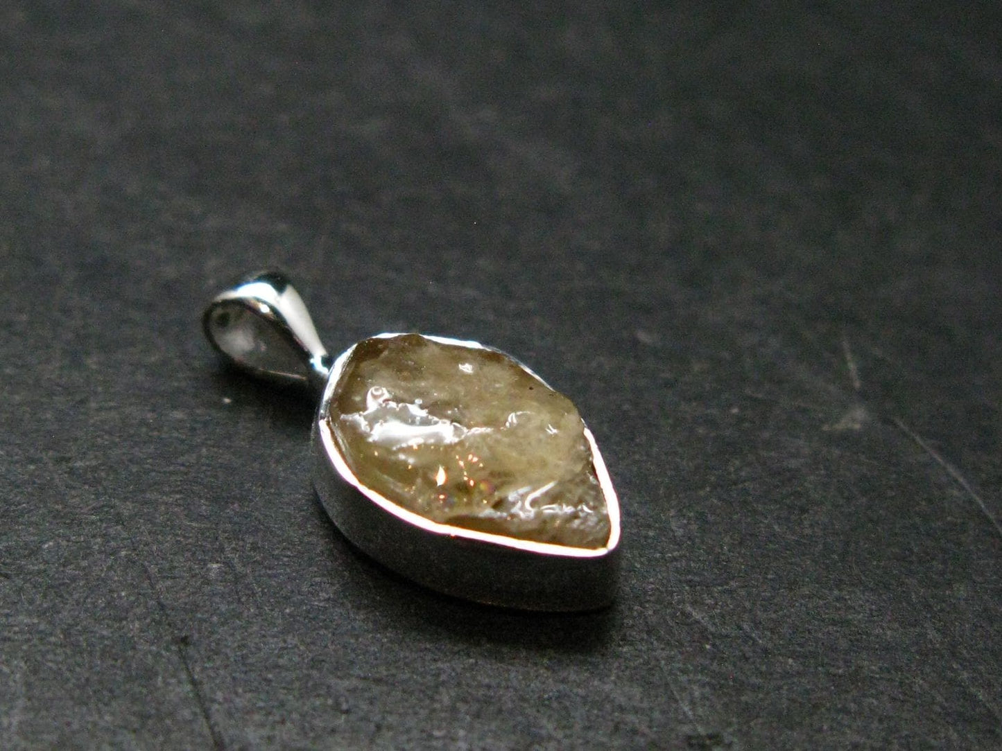 Large Natural Agni Gold Danburite Sterling Silver Pendant from Tanzania - 0.7" - 1.20 Grams