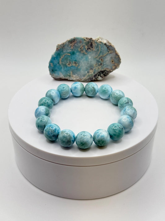 Natural Larimar Bracelet Blue Stone Beaded Bracelet Ocean Inspired Jewelry Gift