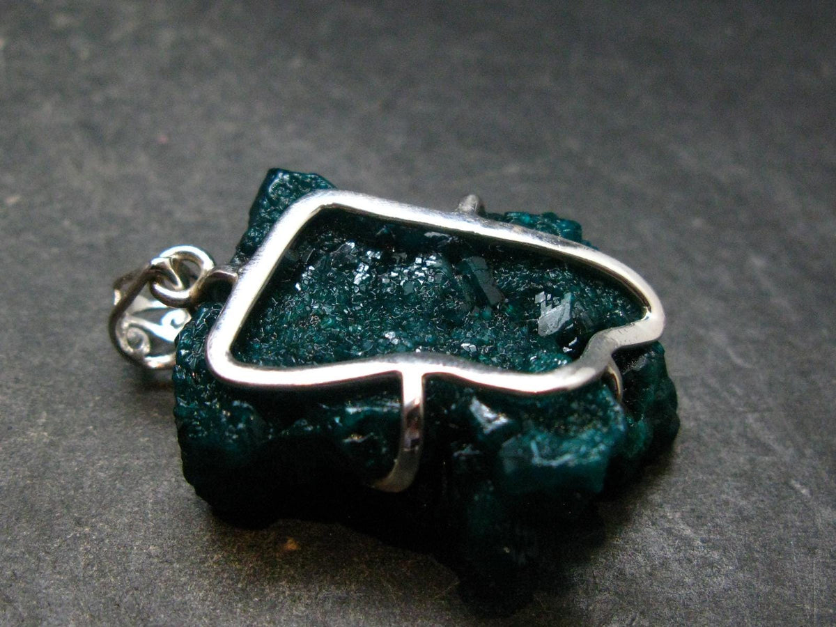 Dioptase Crystal Silver Pendant from Congo - 17.82 Grams - 1.7"