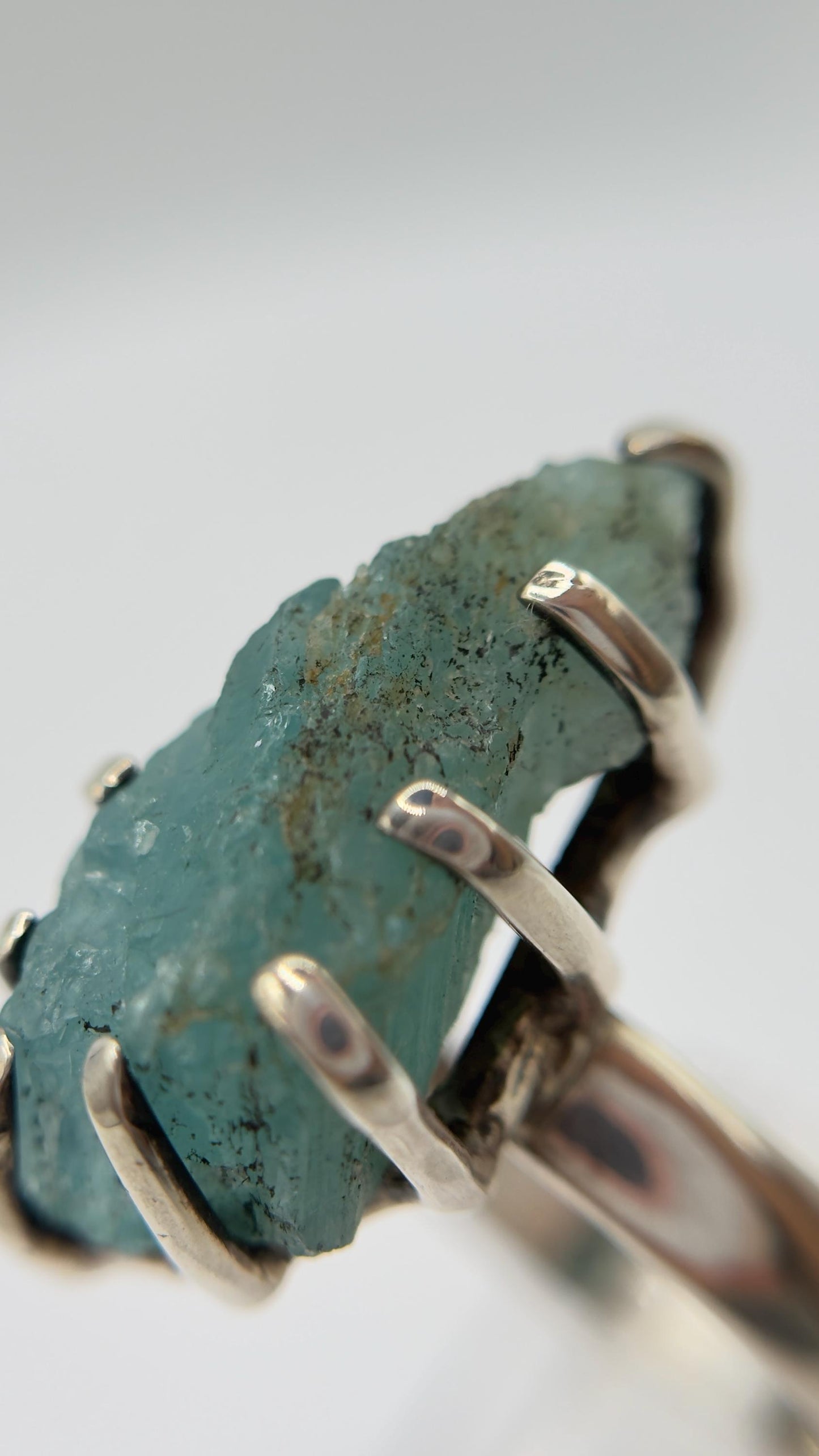 Grandidierite Ring Raw Blue Green Gemstone Silver Ring Natural Crystal Statement Jewelry Gift
