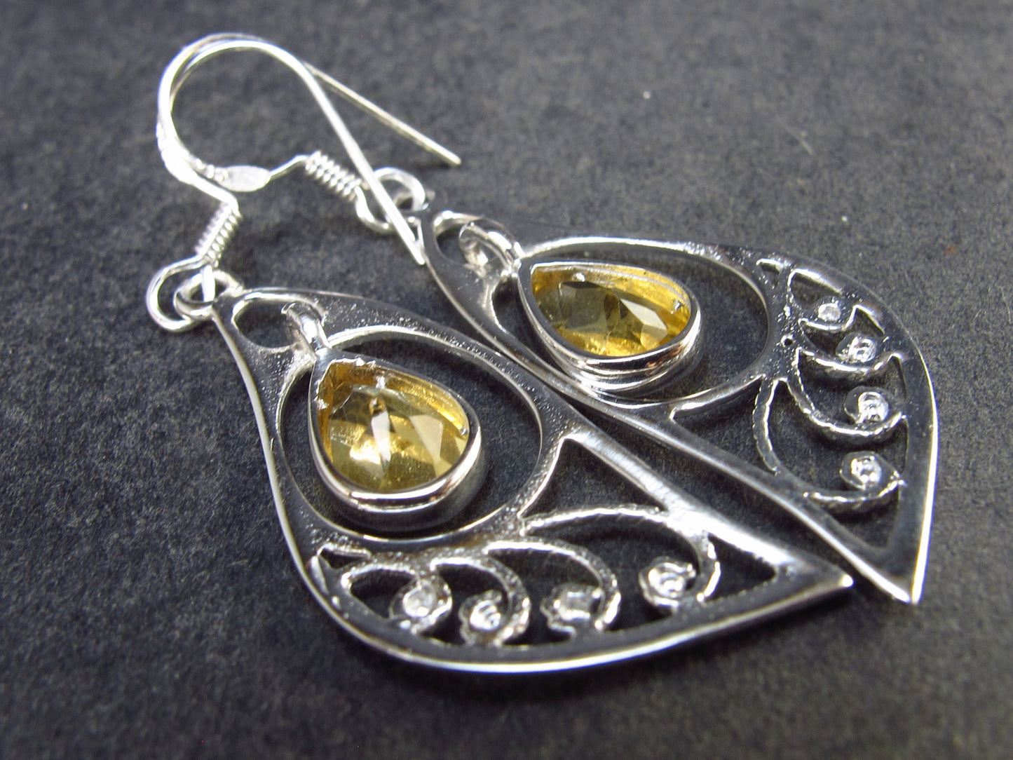 Stone of Success!! Faceted Natural Golden Yellow Citrine 925 Sterling Silver Drop Earrings - 1.9" - 3.72 Grams