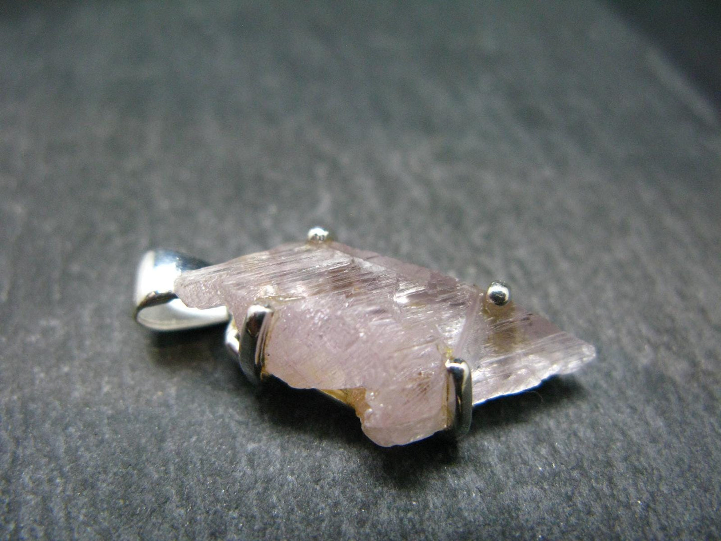 Gem Kunzite Spodumene Pendant in SS From Brazil - 1.1" - 3.05 Grams