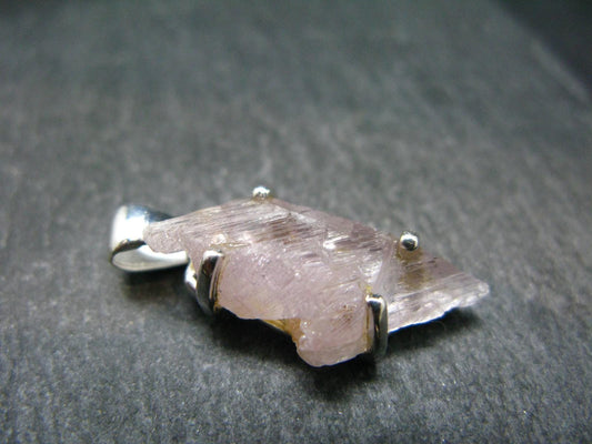Gem Kunzite Spodumene Pendant in SS From Brazil - 1.1" - 3.05 Grams