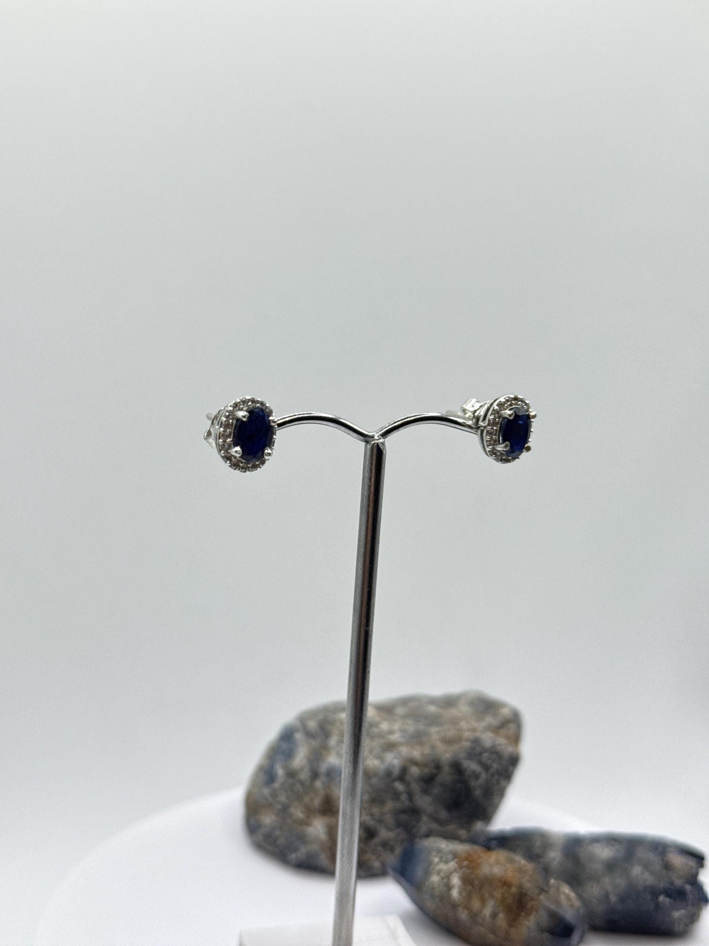 Sapphire Halo Stud Earrings | Sterling Silver, September Birthstone